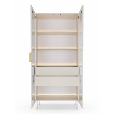 Witryna wysoka 90 cm kaszmir + LED 2-drzwiowa z szufladami LIMA